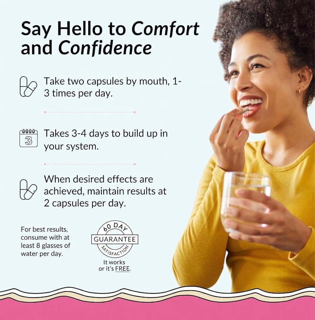 Flower Power Vaginal Moisturizer Capsules | Feminine Care for Women - 60 ct - End Vaginal Dryness with Slippery Elm Bark | Feminine Care for Vaginal Health - Made in USA