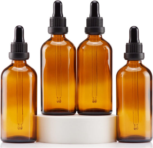 YIZHAO Amber Glass Dropper Bottle 4oz, Tincture Bottles with Glass Dropper, for Essential Oils, Aromatherapy, Cosmetic, Laboratory, Pharmacy, Liquids, Travel –4 Pcs