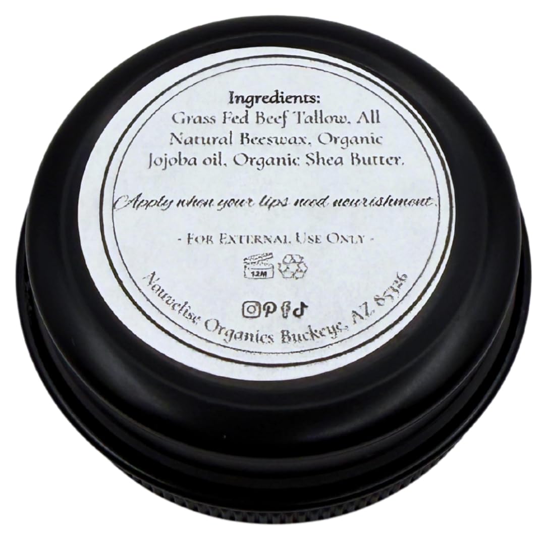 Tallow Lip Balm | 100% Organic Tallow, Organic Beeswax, Jojoba, and Shea Butter | Moisturizing Lip Care for Dry, Chapped Lips | Handcrafted in USA - Unscented