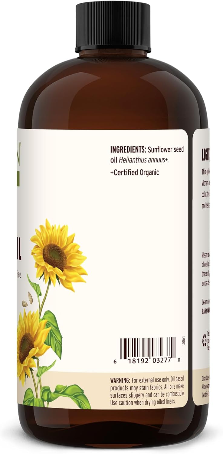 Banyan Botanicals Sunflower Oil – Pure & Organic Sunflower Seed Oil for Skin, Body, Hair & More – Multiple Sizes – 24 oz – Expeller Pressed Non GMO Chemical Free