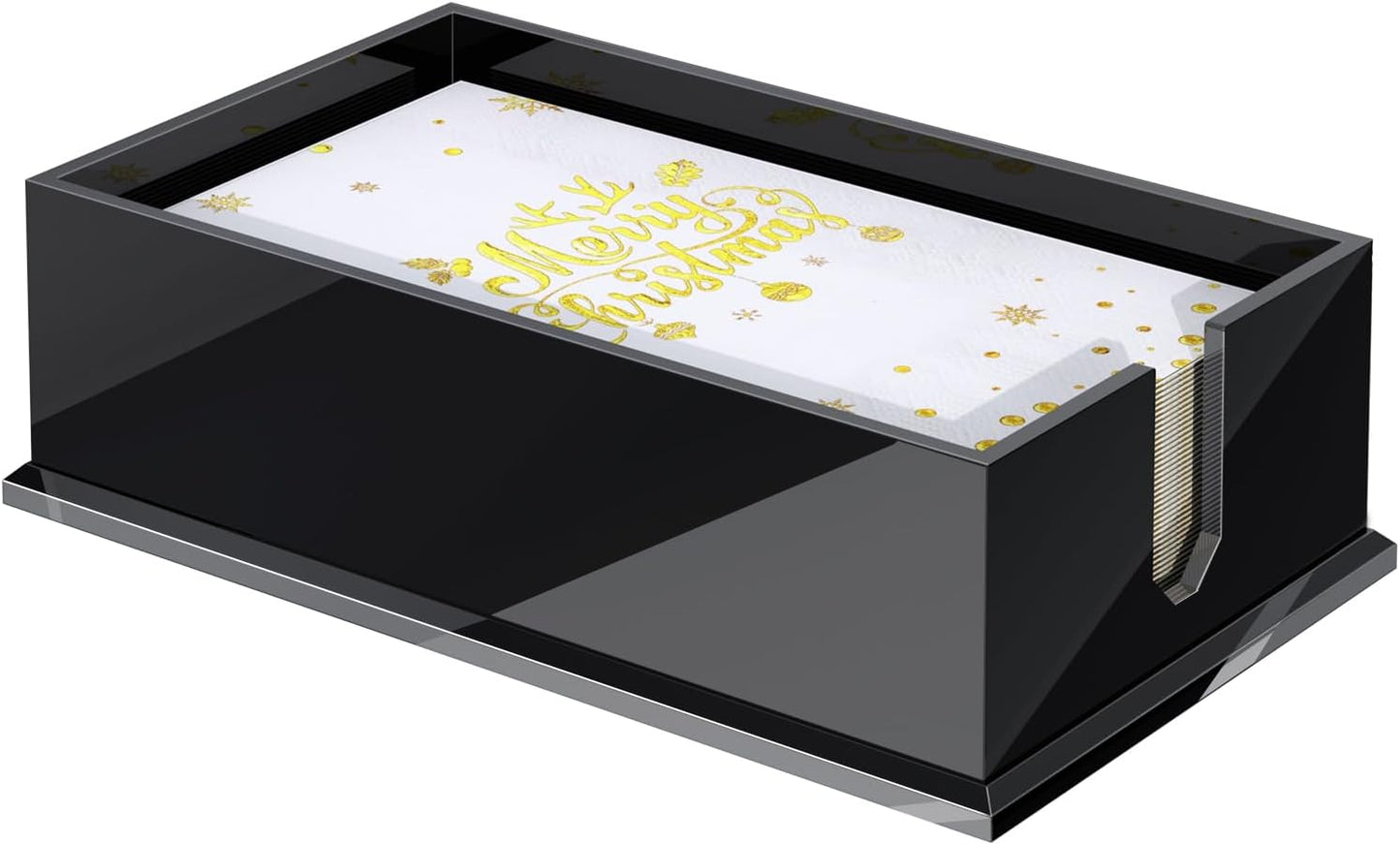 Napkin Holder for Table, Acrylic Napkin Paper Towel Holder for Kitchen, Clear Acrylic Guest Towel Holder Tray for Bathroom, Cocktail Napkin Holder for Dinner (Rectangle Black 0.16+0.31in Thickness)