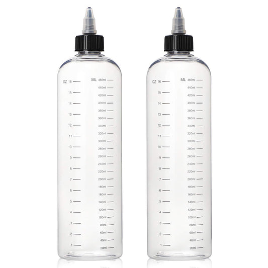 Segbeauty 16.9oz Hair Dye Bottles, Measured Twist-On Top Tip Cap Hair Color Squeeze Bottle with Ratio Graduated Scale, 2pcs 500ml Refillable Empty Hair Color Applicator Bottle Dyeing Tool Transparent
