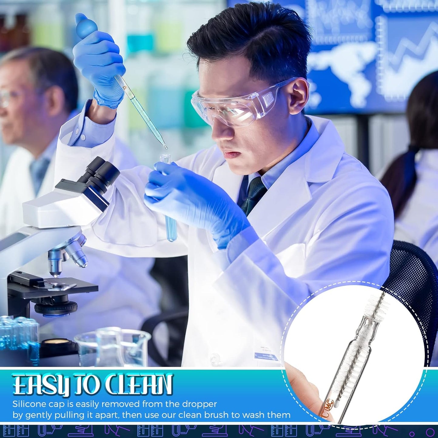 Weewooday Glass Droppers Pipettes Graduated Lab Dropper Glass Liquid Pipette with Big Rubber Hats 20 cm Stir Rod Washing Brush Transfer for Liquid Essential Oil(16 Pieces,Blue,5 ml)