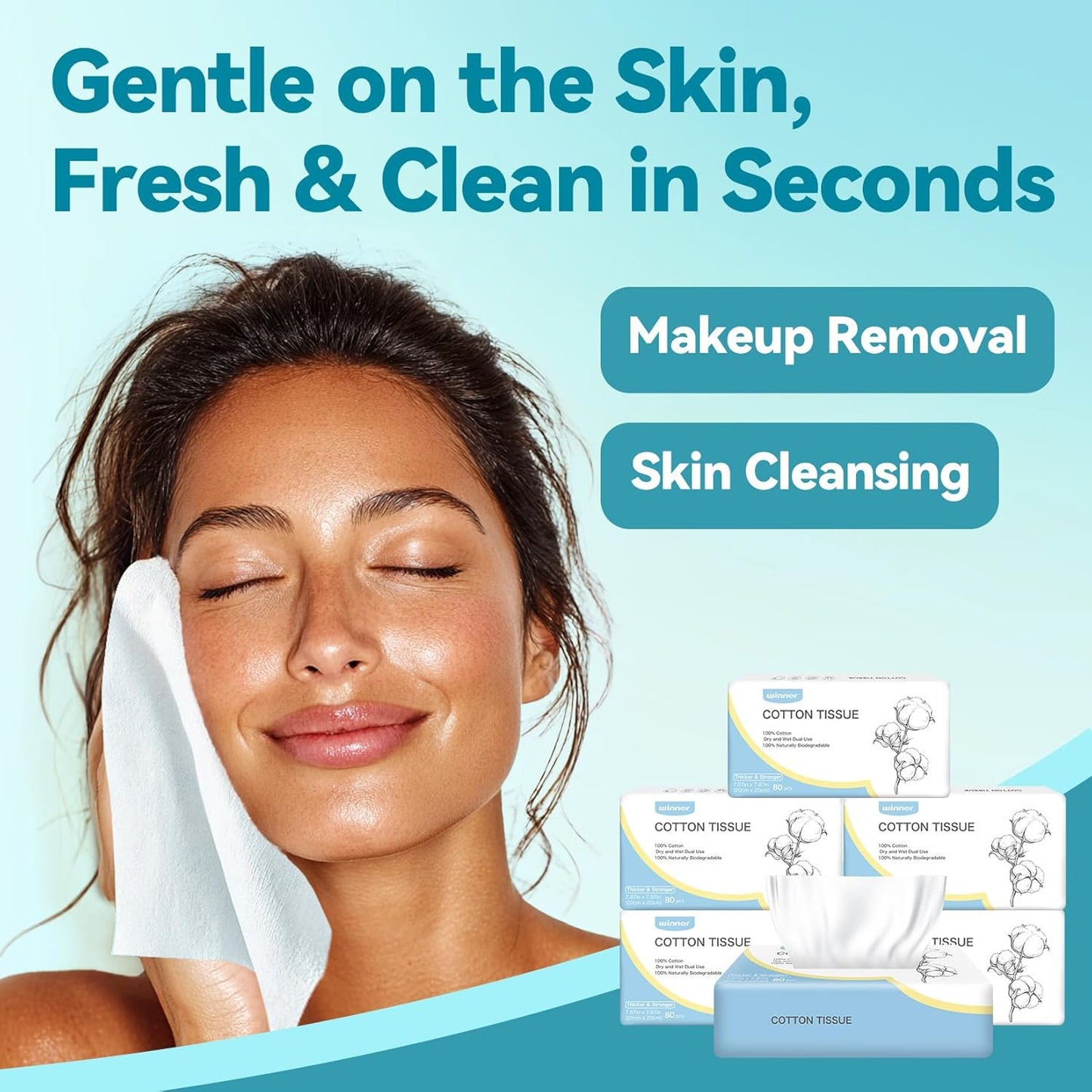 Winner Disposable Face Towel - 100% Cotton Facial Towels, Unscented Facial Wash Cloth for Sensitive Skin, Super Soft & Thick Facial Towels, Makeup Remover Dry Wipes, 480 Count