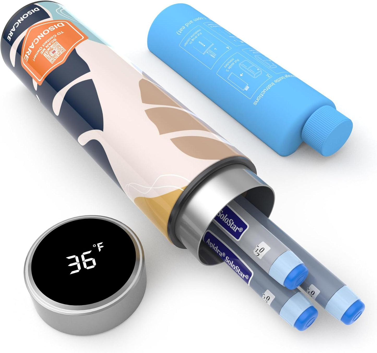 DISONCARE Odyssey 60H Insulin Cooler Travel case Digital Display Medication Cooler for Medicine Travel TSA Approved Ice Pack Diabetic Medical Cooler Diabetes Bag EpiPen with QR Medical Tag（Monstera）