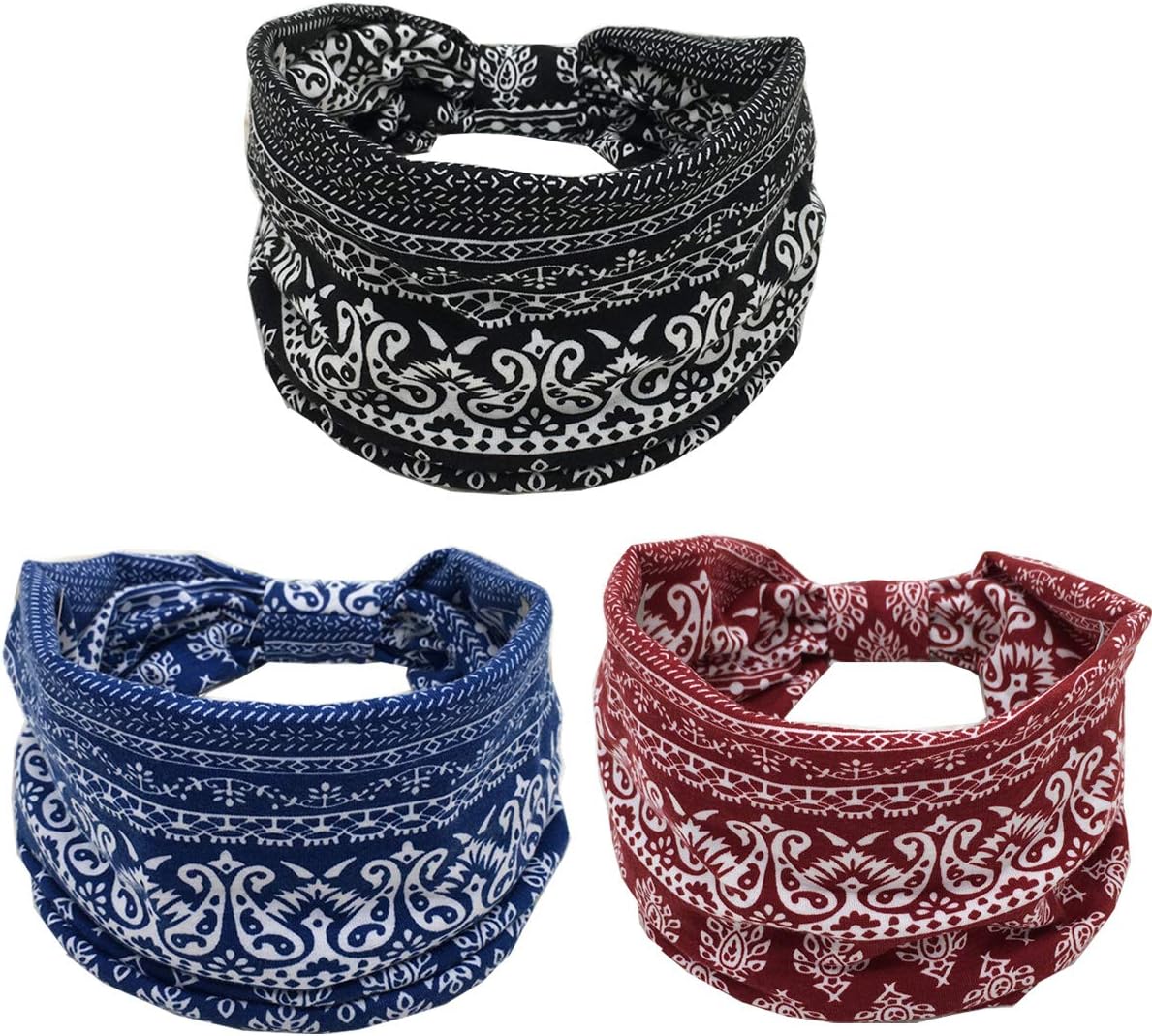 K-Elewon 3 Pack Women Wide Elastic Head Wrap Headband Sports yoga Hair Band
