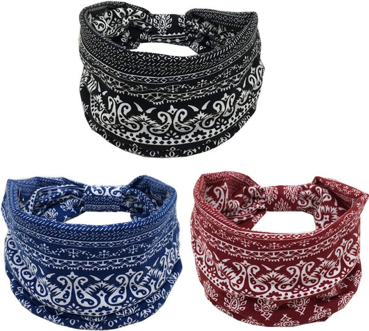 K-Elewon 3 Pack Women Wide Elastic Head Wrap Headband Sports yoga Hair Band