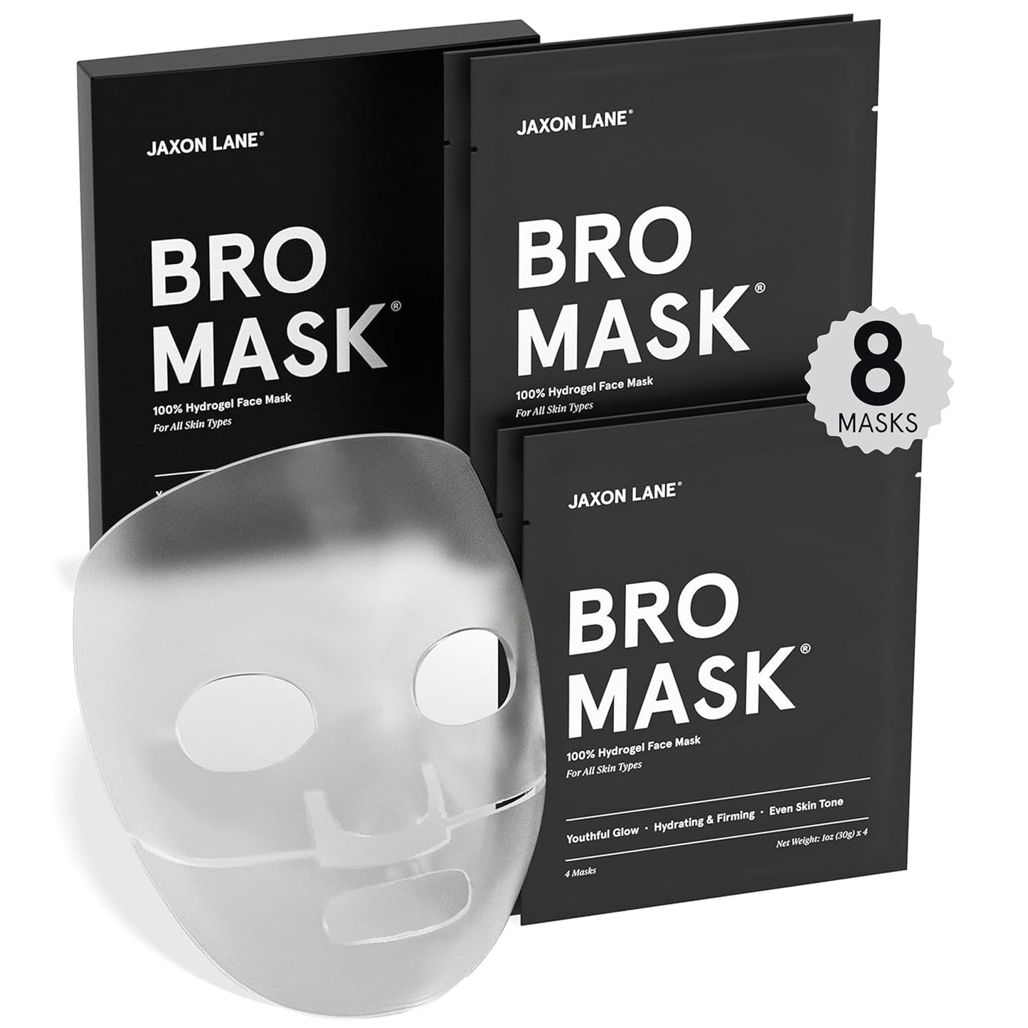 JAXON LANE BRO MASK Korean Face Mask for Men: Premium Mens Face Mask Skin Care & Facial Anti Aging Sheet Masks with Hydrogel, Vitamin C, Hydrating Hyaluronic Acid, Hydrolyzed Collagen (2 X 4 Pack)