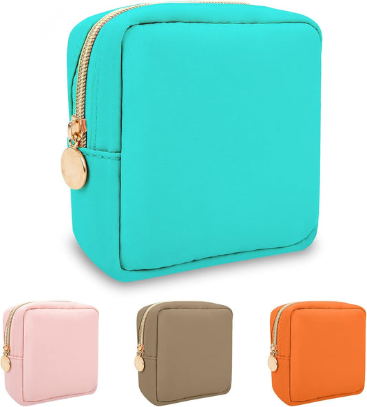 Nylon Mini Makeup Bag for Purse, Preppy Small Cute Makeup Bag Cosmetic Zipper Pouch Purse, Waterproof Travel Coin Pouch Sanitary Napkin Storage Bag Clutch Make Up Organizer for Women Men Girls(Mint)