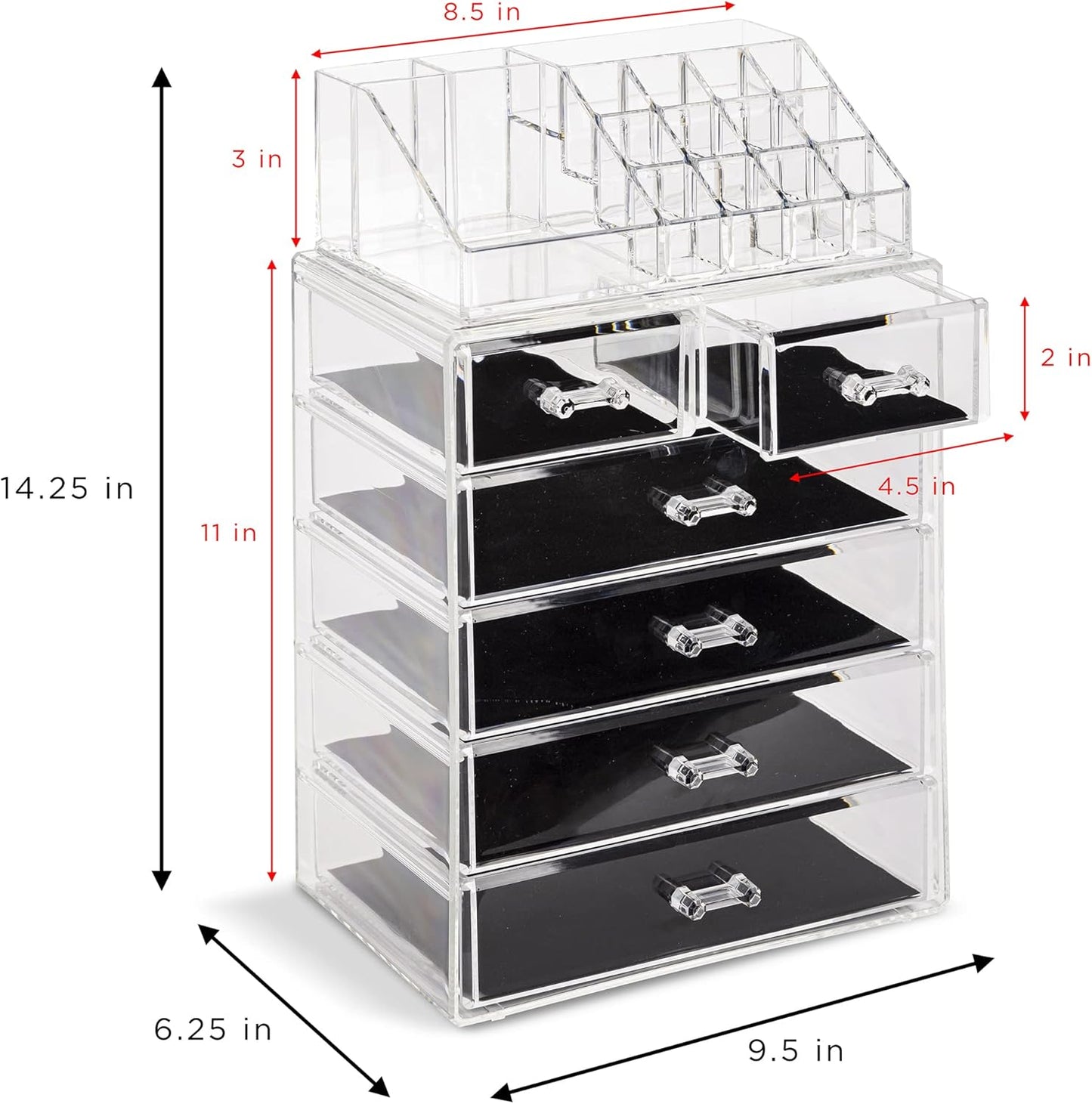 Sorbus Acrylic Makeup Organizer Set, 6-Drawer Vanity & Countertop Cosmetic Storage with Small & Wide Compartments, Clear Makeup Storage for Brushes, Lipsticks, Jewelry – Holiday Gift for Women & Teens