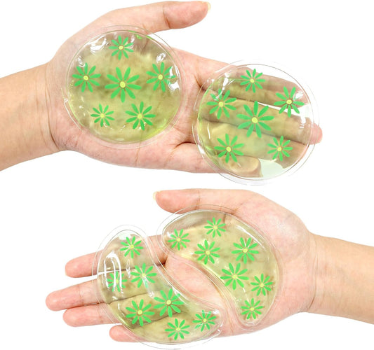 4PCS Gel Eye Ice Pack Set, Cold & Hot Compress, Reusable Cooling Gel Pads for Strain Relief, Relaxation, SPA and sleep(Green leaves)