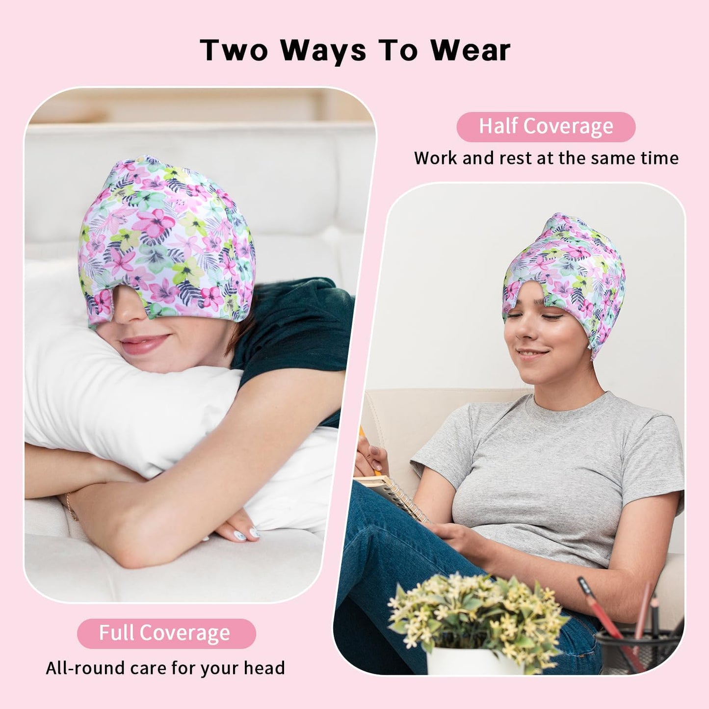 Migraine Relief Cap, Gel Cooling Eye Mask, Cooling Gel Relief 2 Pack Set, Hot/Cold Therapy, Natural Relief Cap, Instant Headache Relief, for Sinus, Puffy Eyes,Tension, Stress Relief