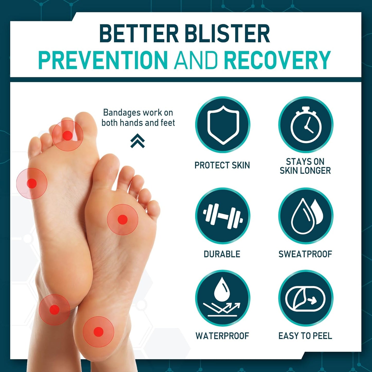 LotFancy Hydrocolloid Bandages, 15 Blister Bandage and 12 Acne Patches, Waterproof Blister Pads for Feet Toes Fingers, Heels Blister Prevention Cushions, 4 Size, Sterile, Travel Essentials