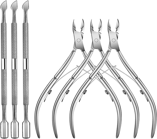 6 Packs Cuticle Trimmer with Pusher - Professional Stainless Steel Cuticle Nippers Cutter Clippers and Cuticle Remover Manicure Tools for Fingernails Toenails (silver)