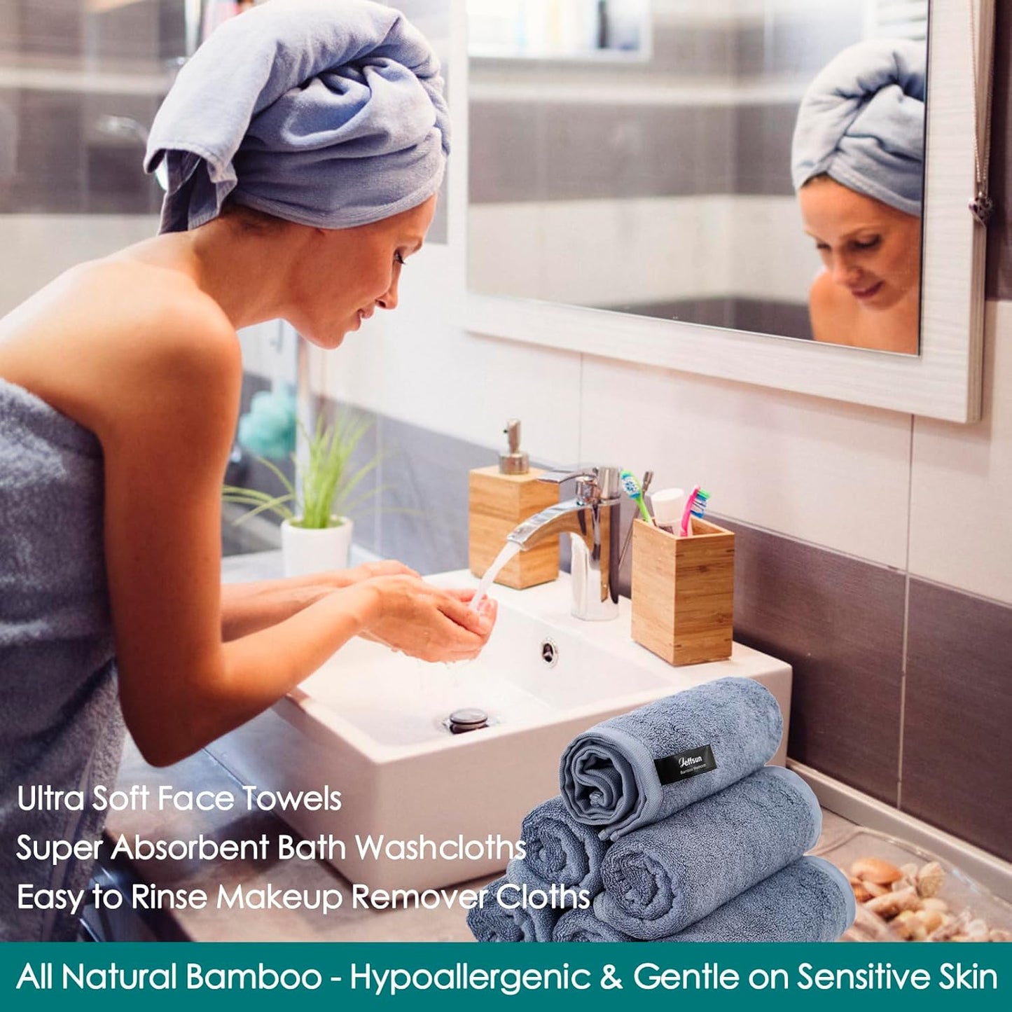 Reusable Makeup Remover Towels, 13x13 inch Extra Large Wash Cloths for Face and Body, Super Soft and Gentle Face Towel on Sensitive Skin, Easy to Rinse Fast Dry Denim Blue Facial Cleansing Cloths