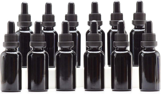 YIZHAO Black Glass Dropper Bottle 1oz, Tincture Bottles with Glass Dropper, for Essential Oils, Aromatherapy, Cosmetic, Laboratory, Pharmacy, Liquids, Travel –24 Pcs