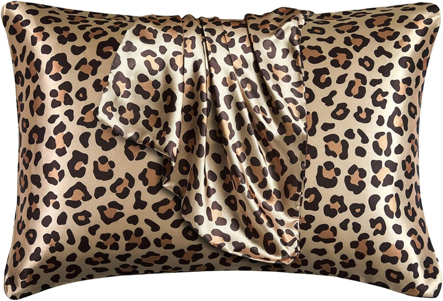 Silky Satin Toddler Pillowcases Pack of 2, 13x18 Inches Cheetah Print Travel Pillowcases with Envelope Closure, Small Kids Pillow Cases Covers, Gold Leopard
