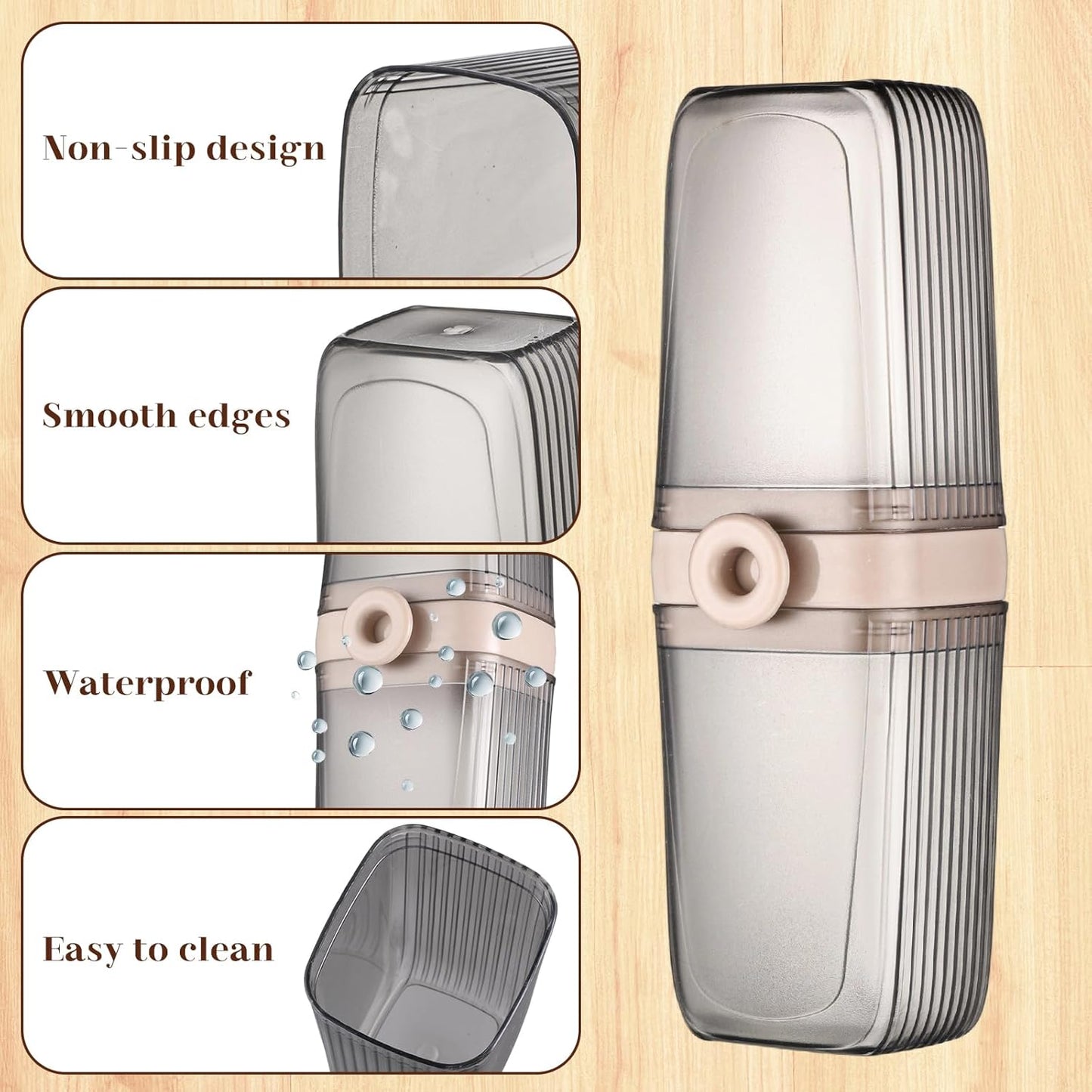 Toothbrush Travel Case, Portable Travel Toothbrush Holder Covered Toothbrushes Holder Multifunctional Toothbrushes Cup Large Capacity Soap Case for Trip, Bathroom, Camping（Gray）