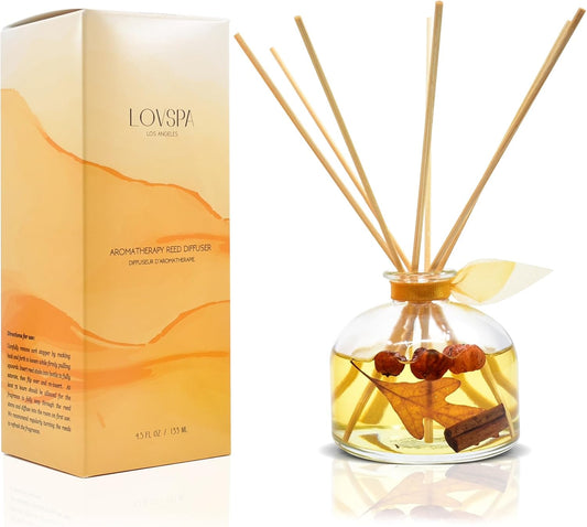 LOVSPA Reed Diffuser Set, Pumpkin Vanilla Chai Scented Oil Diffuser with Sticks, Home Fragrance Accessories for Bathroom Shelf Decor, Aroma Diffusers for Home or Office Fall Decor, USA Made