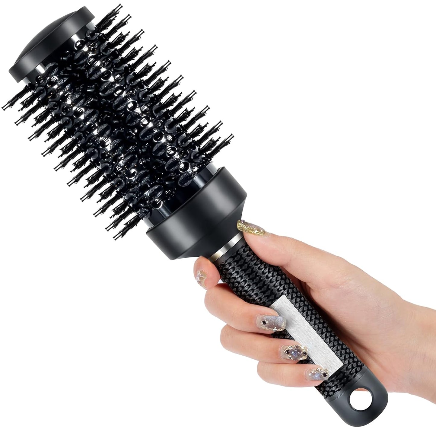 SIMPOR Round Brush, Nano Thermal Ceramic & Ionic Tech Round Barrel Hair Brush with Boar Bristles, Roller for Blow Drying (Black, 2.4 Inch, Barrel 1.3 inch, 32mm)