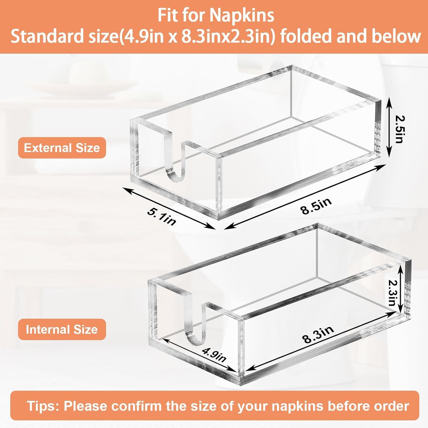 Acrylic Napkin Holder - Clear Thicker Guest Towel Holder Tray for Bathroom Kitchen Dining Room, Disposable Paper Hand Towels?0.2in Thickness?