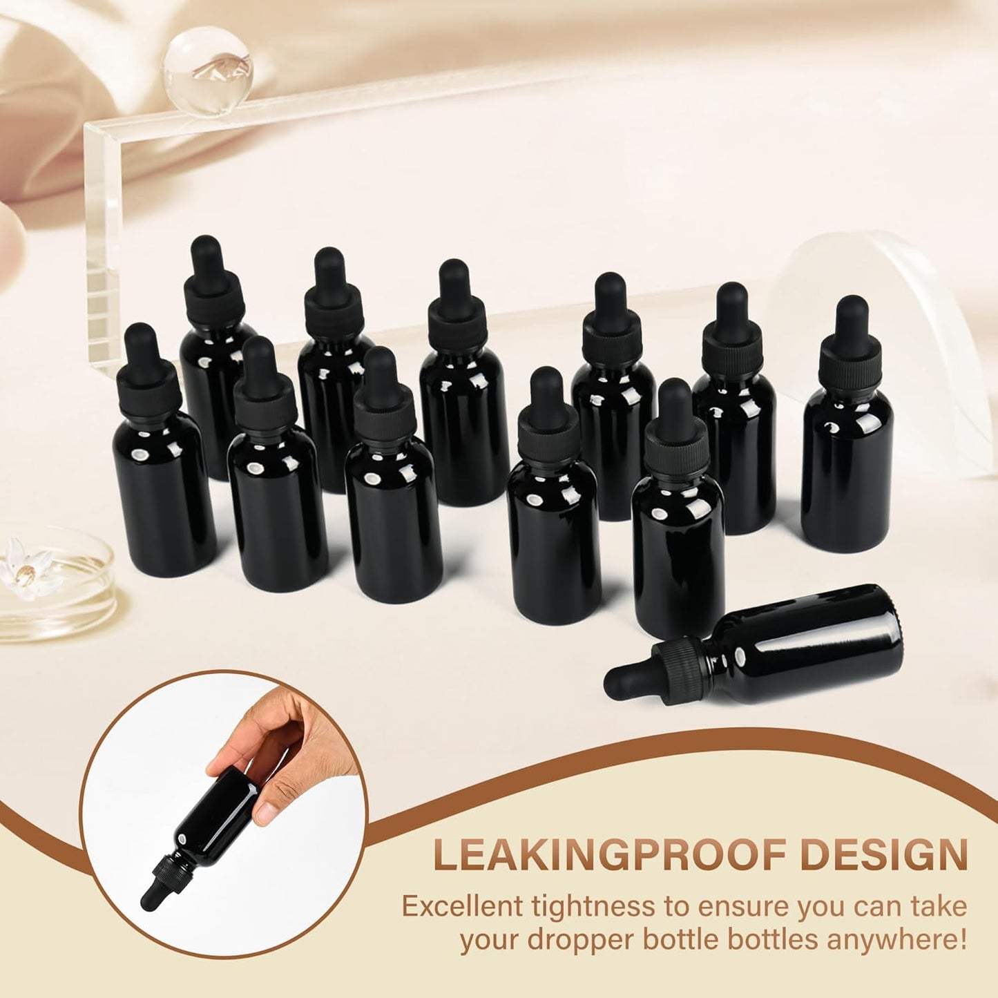 12 Pcs, 1oz Black Glass Eye Dropper Bottle, Tincture Bottles with Leak-Proof Design, Stronger Suction, for All Kinds of Mixed Liquids