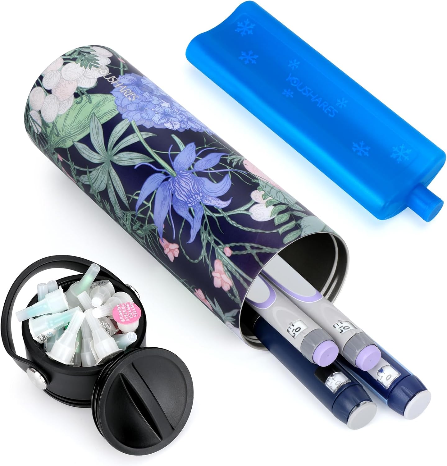YOUSHARES Insulin Cooler Travel Case - 48H Non-Electric Cooling Bottle with TSA Approved Ice Pack, Diabetic Medication Pen Vials Refrigerator, Medical Carry Case Portable for 1–5 EpiPens