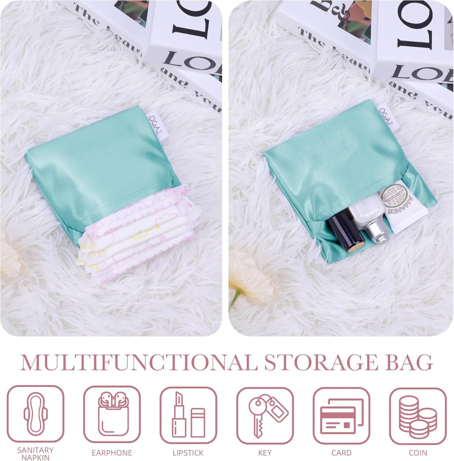 DGAZ Silk Sanitary Napkin Storage Bag, Period Bag for Teen Aged Girls, Portable Period Bag for Panty Liners/Menstrual Cup/Small Tampons，Mini Makeup Bag for Purse(Blue Zephyr)