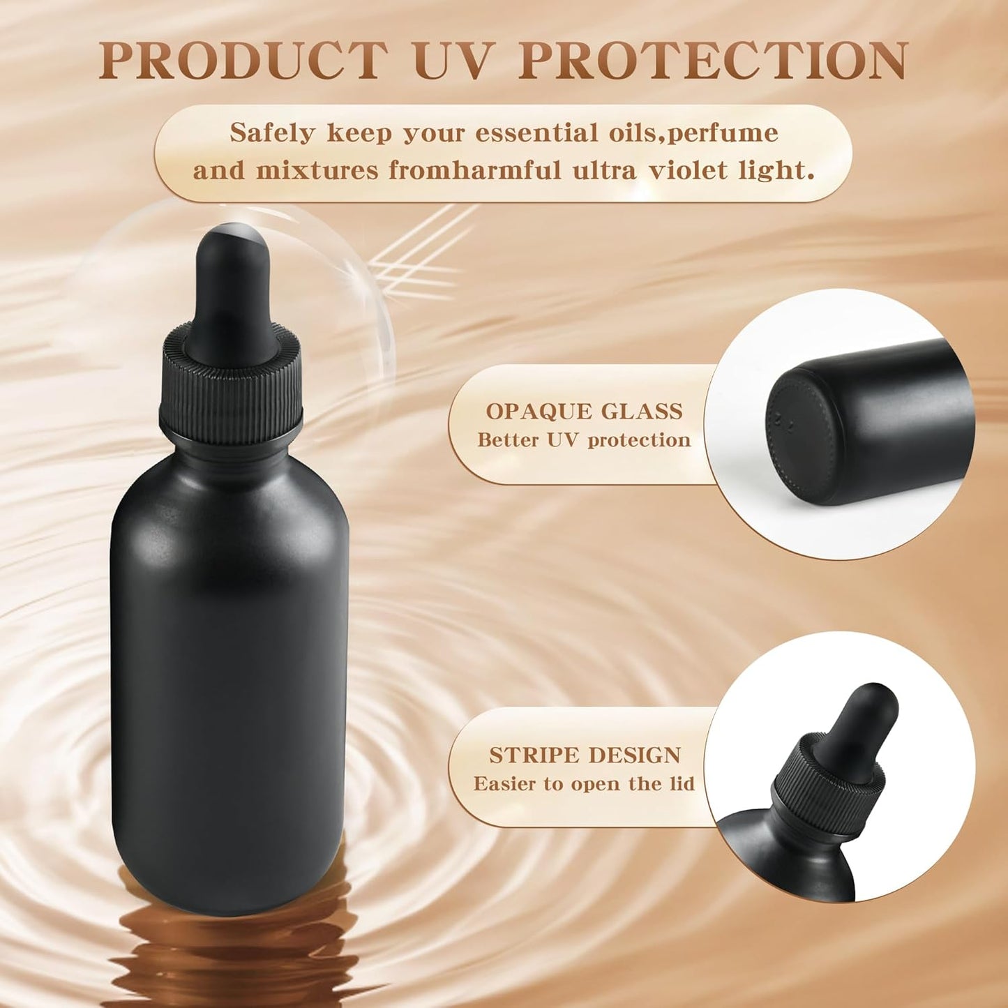 BILLIONSTARS 48 Pack 2oz Glass Boston Round Bottle with Graduated Calibrated Glass Pipettes - Black Frosted - Tincture Bottles for Essential Oils, Liquids - Leakproof Travel Bottles