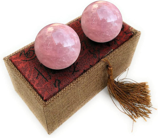 1.4" Rose Quartz Baoding Balls Small Pink Crystal Healing Stress Balls, Hand Balls for Hand Therapy, Stress Relief and Fingers and Wrist Exercise Balls with Carry Pouch (Box-Packed) M27