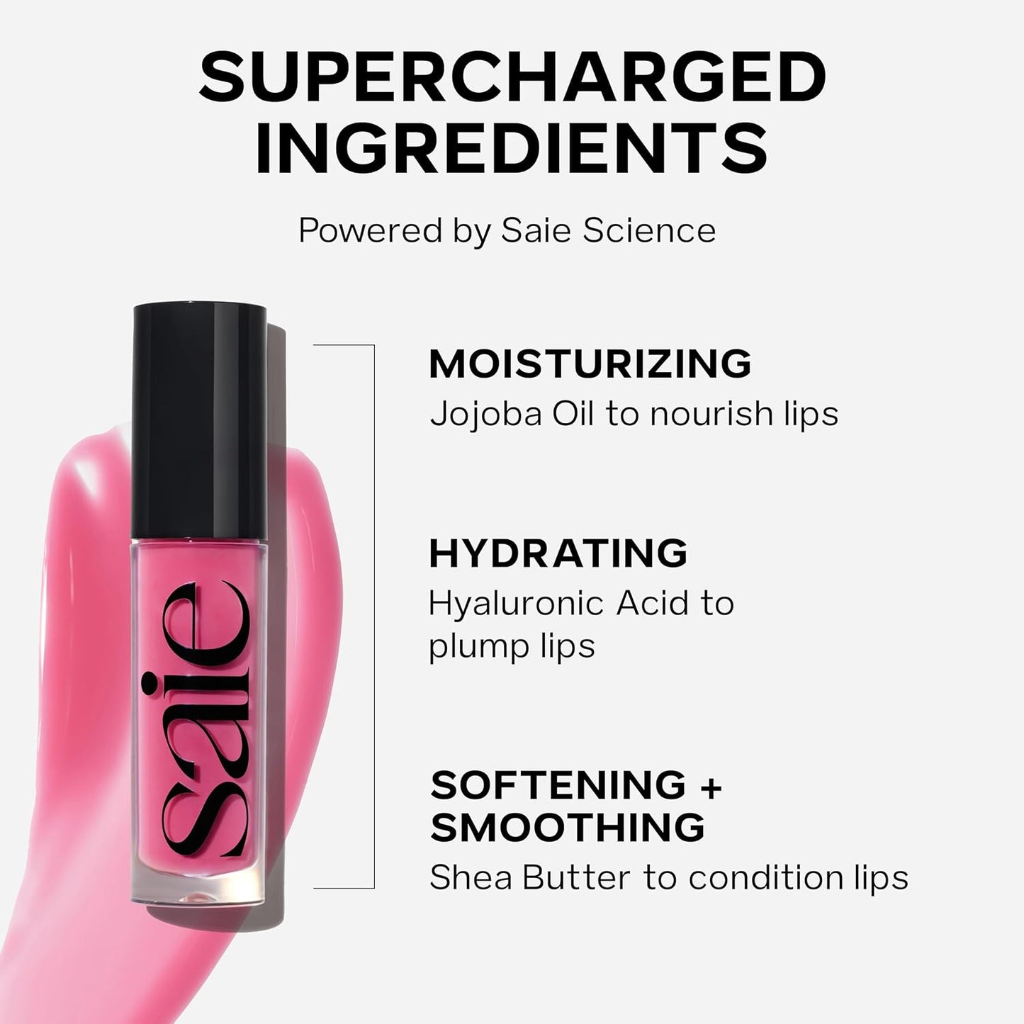 Saie Glossybounce - Hydrating Lip Gloss and Tinted Lip Oil Hybrid with Hyaluronic Acid & Jojoba Oil for Non-Sticky, Ultra-Shiny, Plump & Soft Lips - Everyday Makeup Essential - Play (.17 oz)