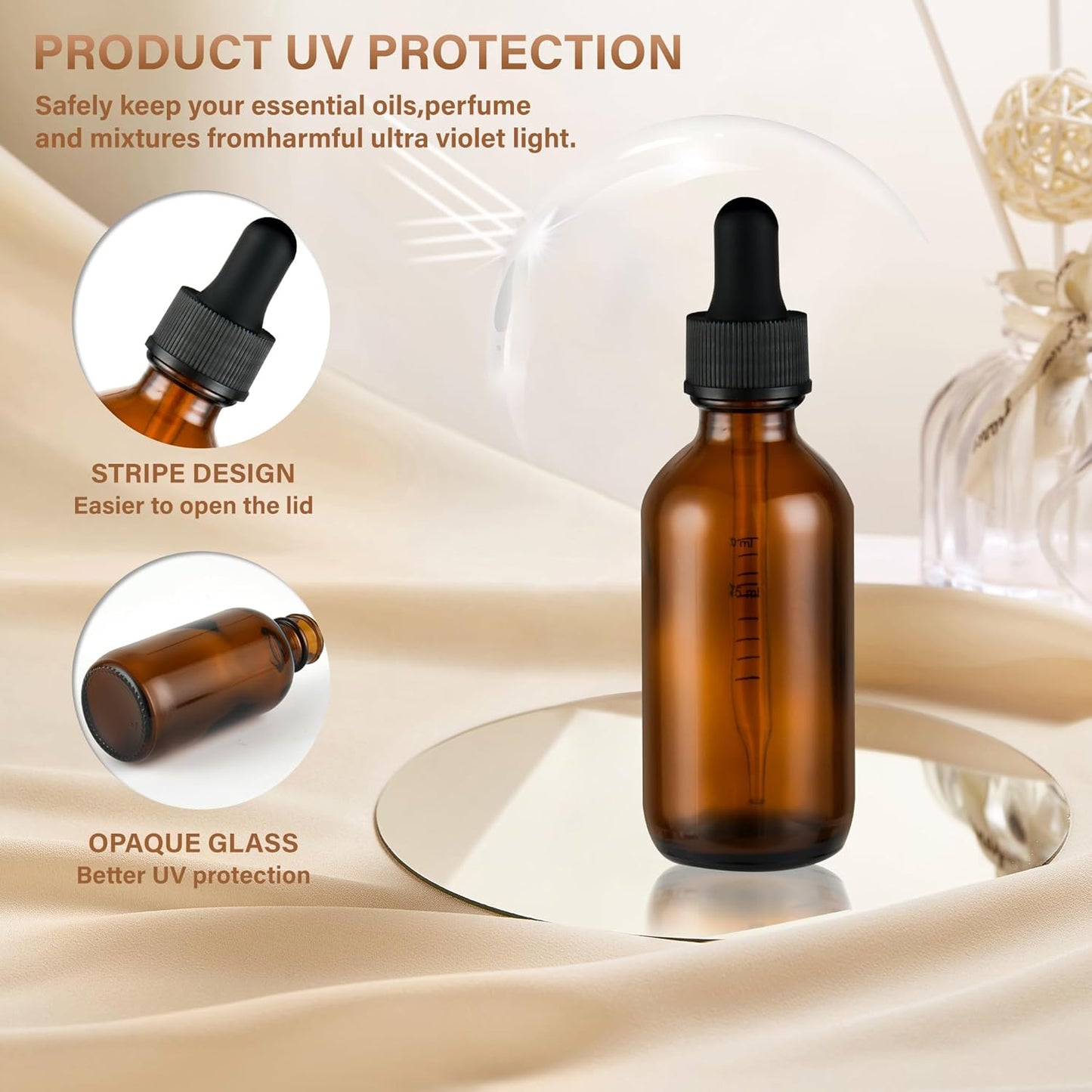 6 Pcs, 2oz Amber Glass Eye Dropper Bottle, Tincture Bottles with Leak-Proof Design, Stronger Suction, for All Kinds of Mixed Liquids