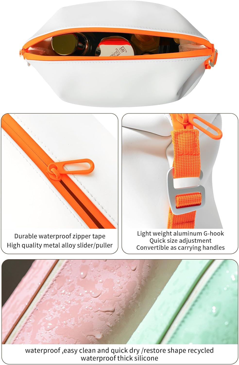 6"x 11" 6L Large Silicone Toiletry Bag,Waterproof Leakproof Foldable Travel Organizer,Dopp Kit Alternative for Men & Women,White