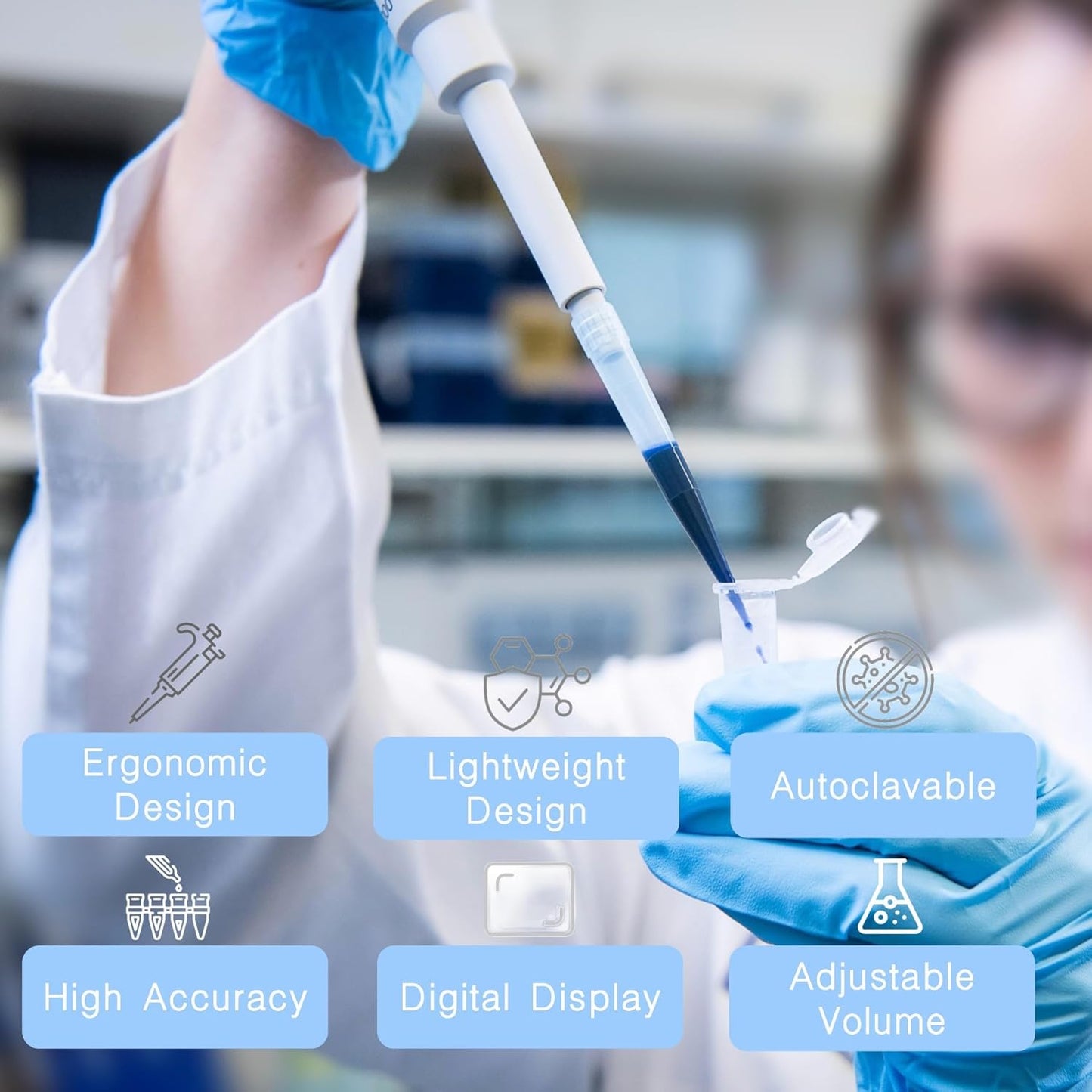 0.1-2.5uL Single Channel Pipette Manaul Adjustable Variable Volume Laboratory High Accurate Lab Micropipette