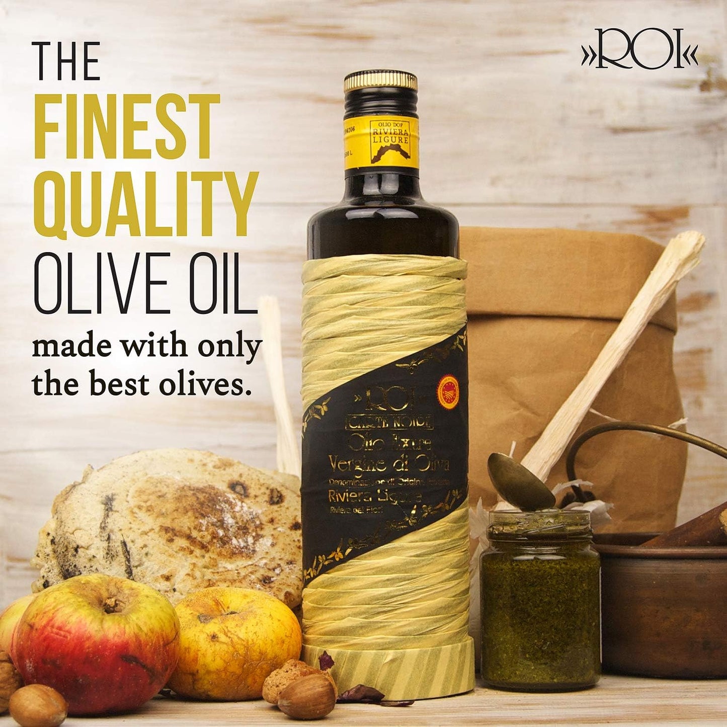 ROI Italian Extra Virgin Olive Oil - Made From Ligurian Taggiasca Oilves - High Polyphenol - DOP Certified - Fresh Cold Pressed in Italy - Low Acid - NO PESTICIDES NO GMO - 16.9 fl oz 500ml