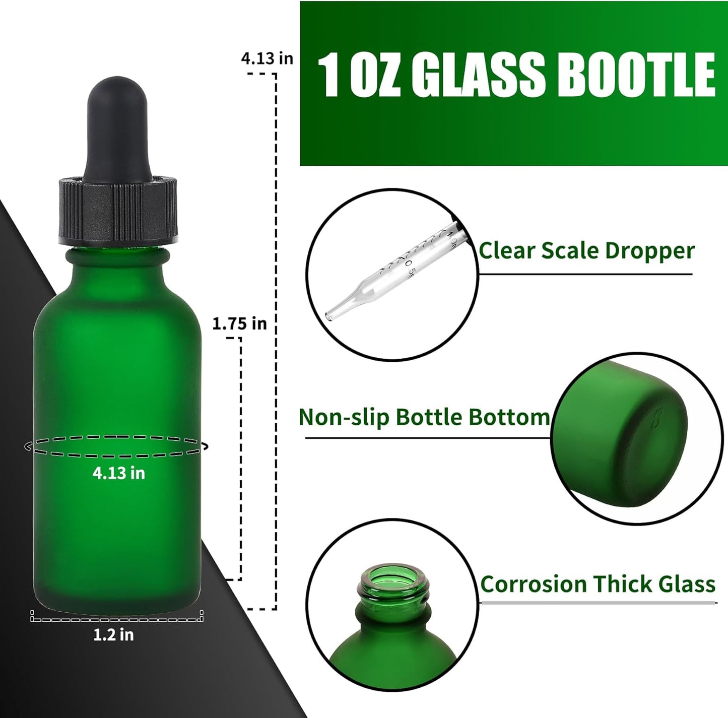 24 Pcs, 1oz Glass Dropper Bottle, Leakproof Tincture Bottles with Dropper, Green Reusable Eye Dropper Bottle, Preety Frosted Texture, for All Kinds of Liquids (Green-Frosted, 1oz-24pcs)