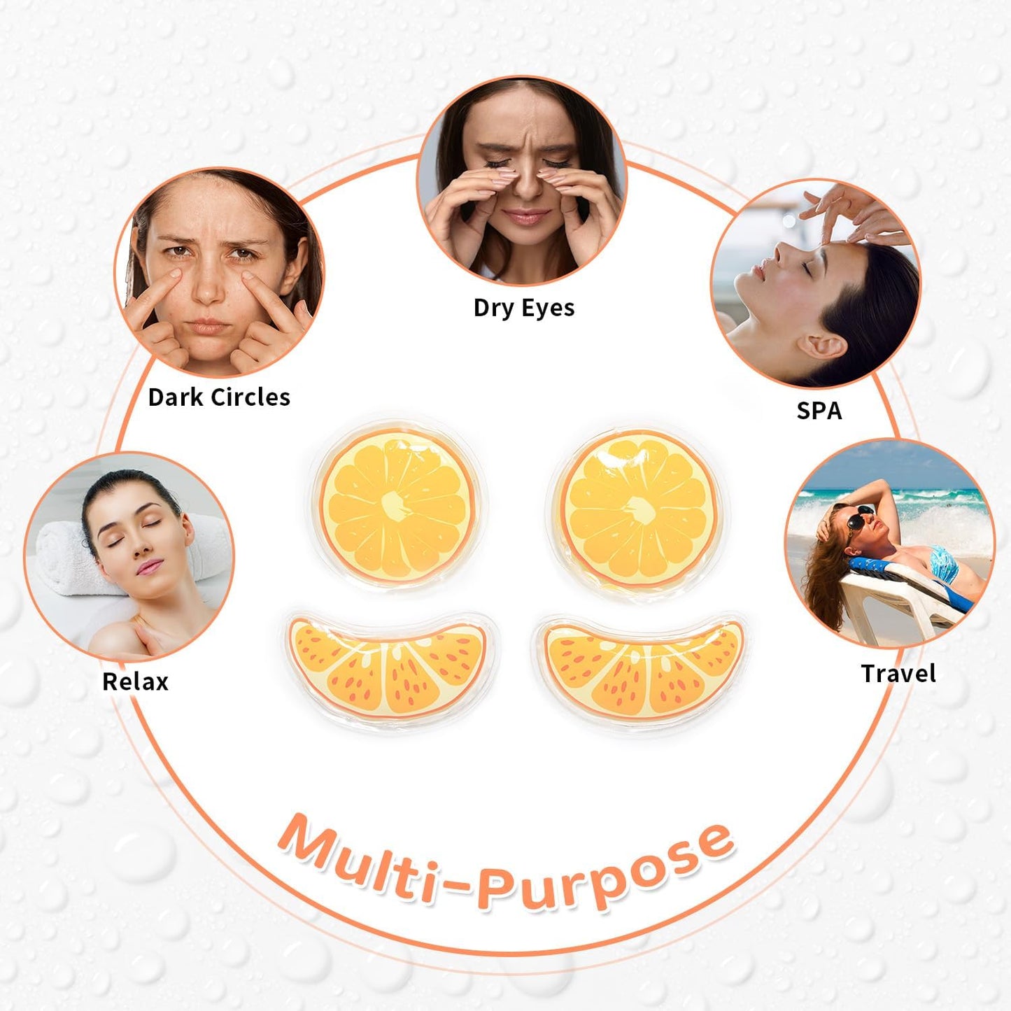 4PCS Gel Eye Ice Pack Set, Cold & Hot Compress, Reusable Cooling Gel Pads for Strain Relief, Relaxation, SPA and sleep(Oranges)