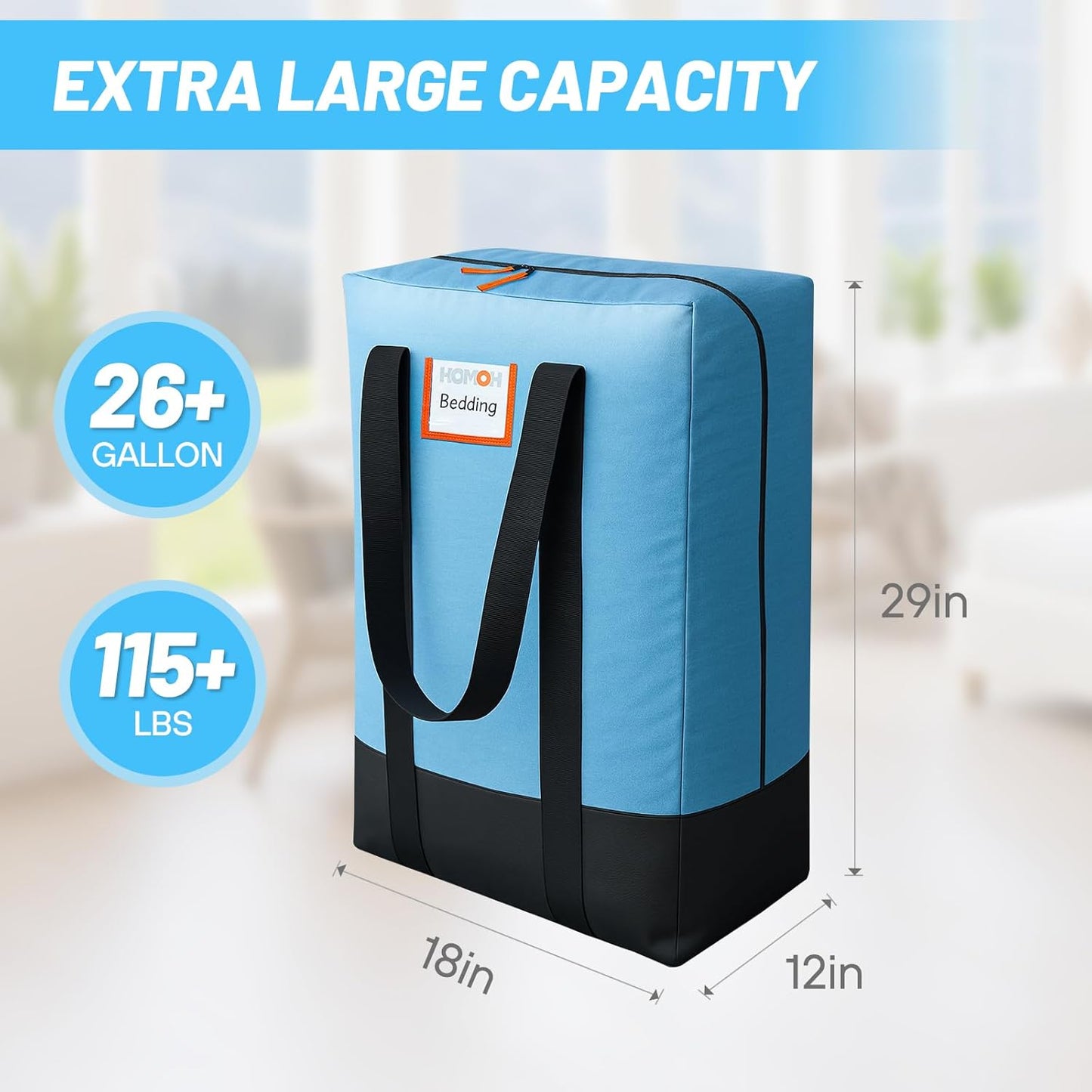 4 Pack Packing Bags for Moving, Storage Bags with Internal Compression Straps, Heavy Duty Moving Totes with Wrap Around Handles, Alternative to Moving Boxes, Blue and Black