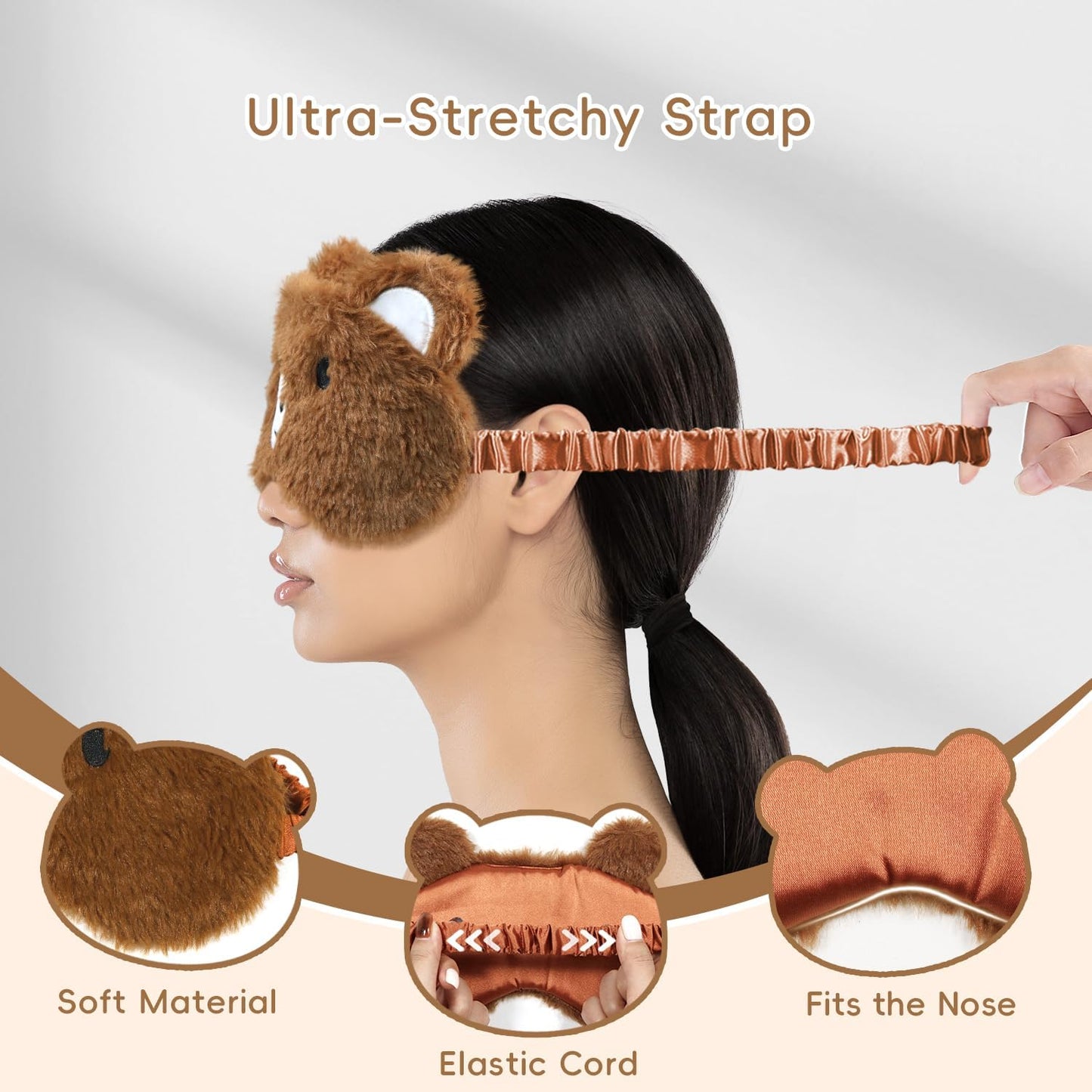 Cooling Eye Mask and Sleep Mask Eye Cover Girls Boys Birthday Cute Teens Woman, Cold Warm Eye Compress for Dry Eyes Spa at Home Travel Plush Blindfold Sleeping Unicorn Bear Cat Brown