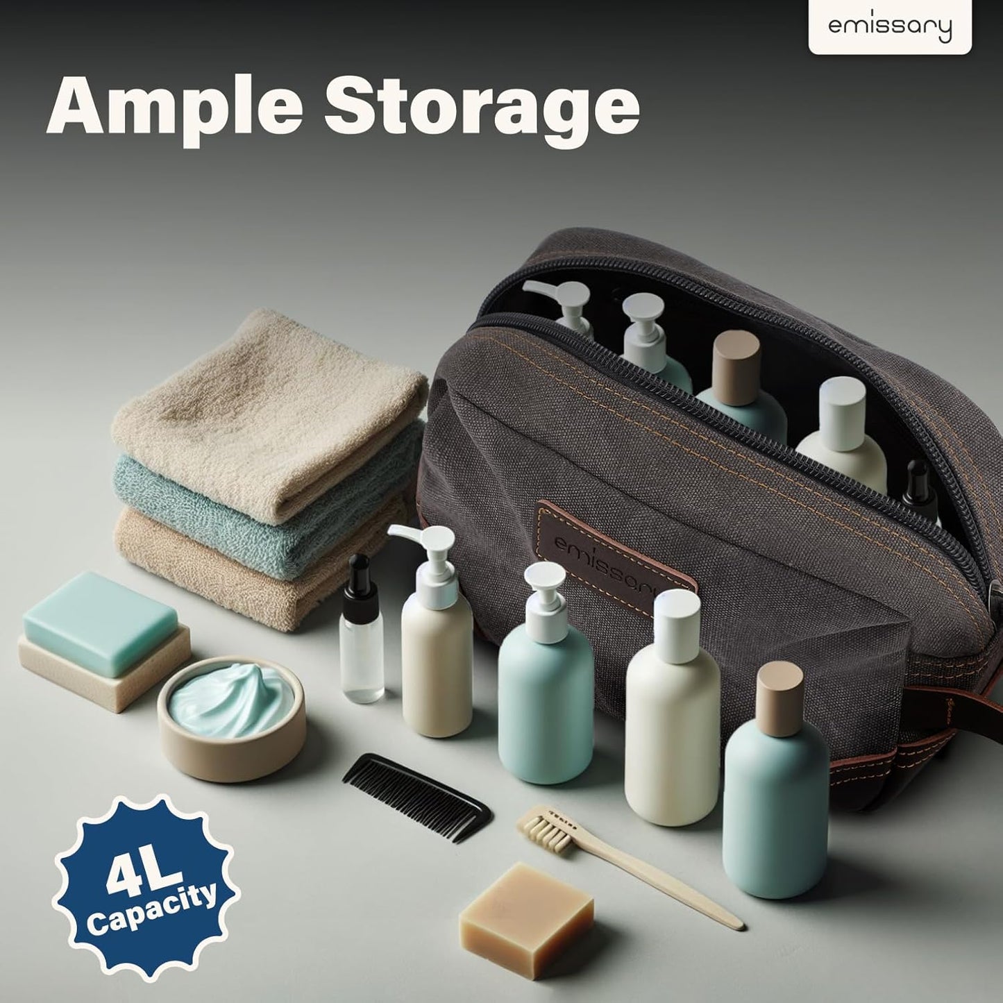 emissary Toiletry Bag for Men, Canvas Travel Toiletry Bag Men's Dopp Kit, Water-resistant Bathroom Bag Mens Shaving Kit, Travel Kit Small Bags, Shaving Bag, Toiletry Bags