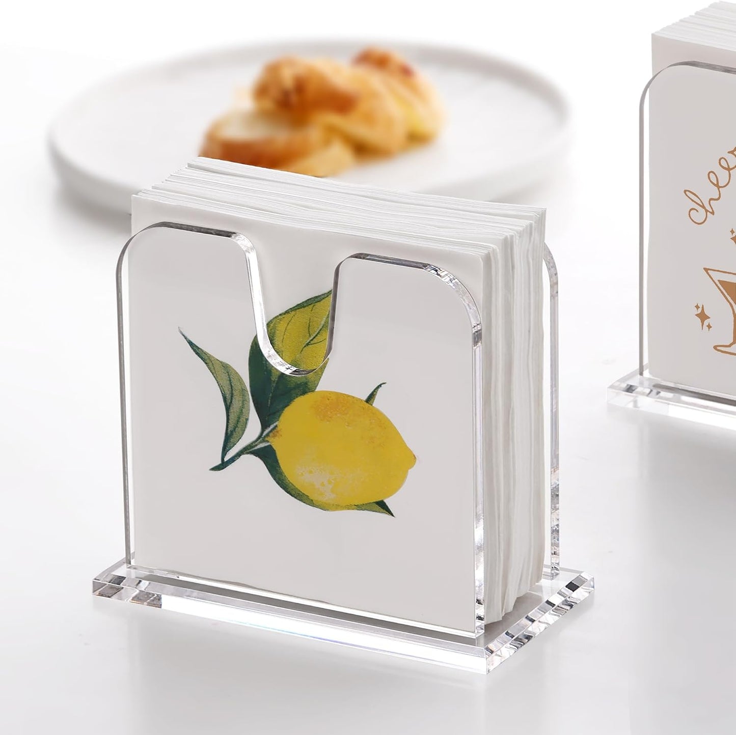 DINGHUO Acrylic Cocktail Napkin Holder for Table, (5" x 5") Clear Beverage Napkin Dispenser with 8mm Thickened base, Large Capacity Napkin Box for Kitchen, Restaurant, Bar, Dinner, Home Decor