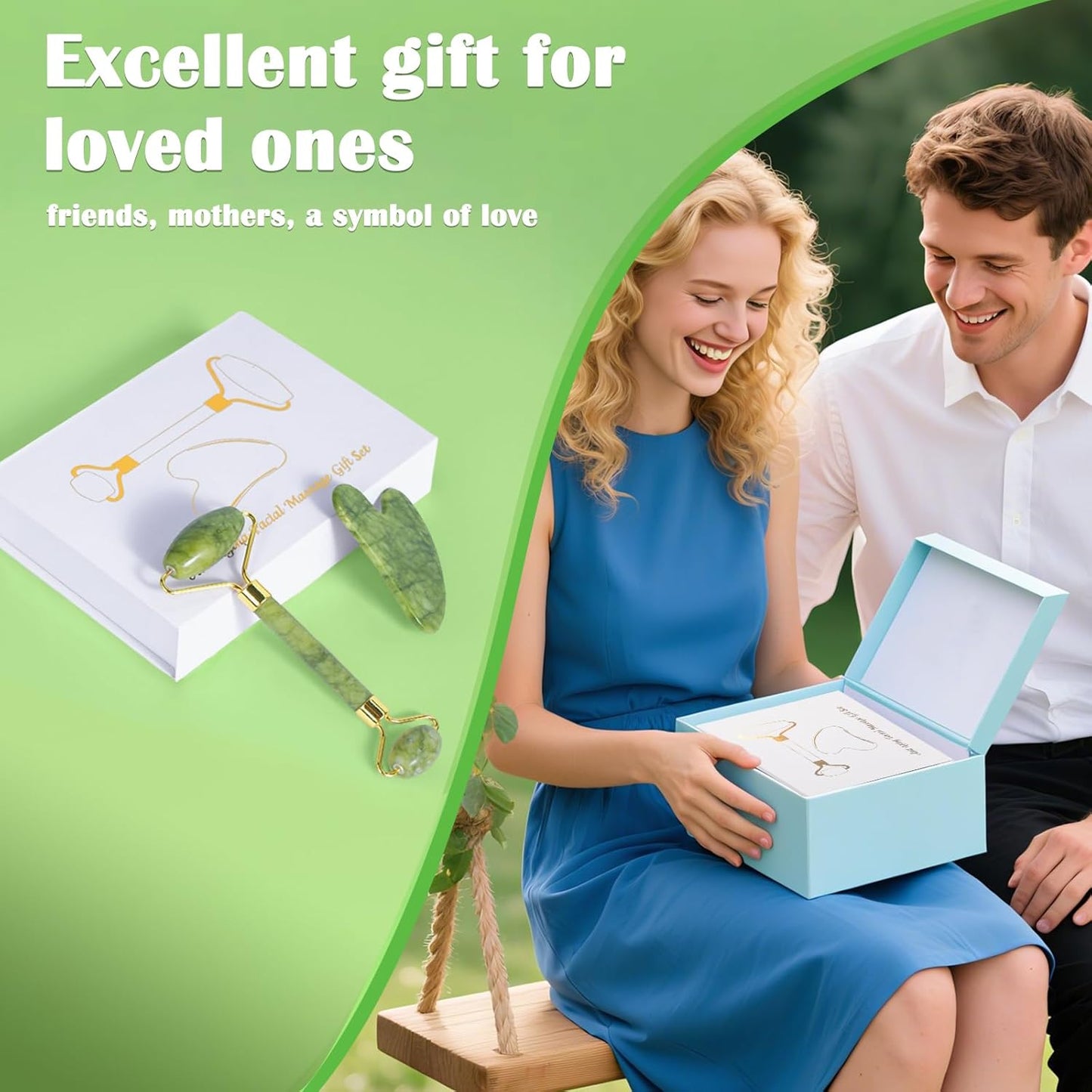 Jade Roller Gua Sha Tools - Nature Gua Sha Facial Tool Skin Tightening Face Massager Anti-Aging Jade Face Roller Puffiness Reducing Guasha Stone for Women Men