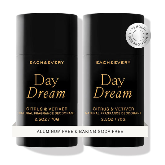 Each & Every Aluminum Free Deodorant for Women & Men, Citrus & Vetiver - All Natural Deodorant for Sensitive Skin, EWG Verified - Clean, Baking Soda-Free, Plant-Based Fragrance - 2.5oz, 2 Pack