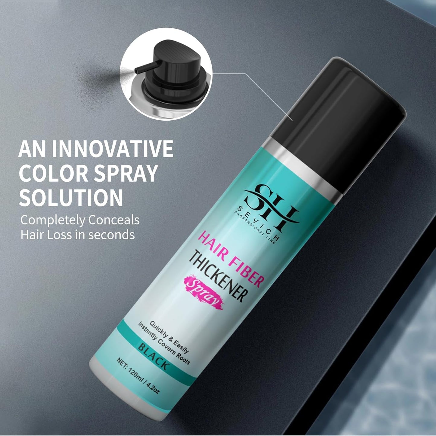Sevich Hair Fiber Thickener Spray - Instant Hair Thickening Powder for Men & Women, Root Touch Up Hair Color, Hair Building Fibers for Thinning Hair, Waterproof, Sweatproof, Natural Look,120ml Black