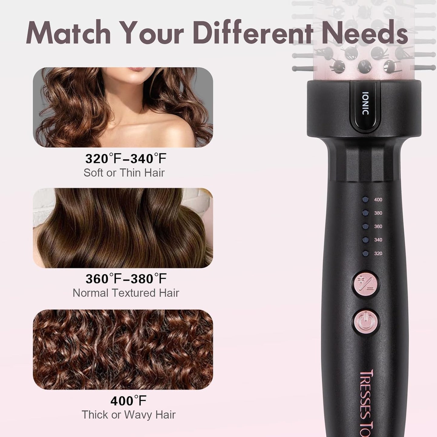 Thermal Brush 1.25 Inch with 5 Temp Settings, Universal Voltage Hot Hair Curling Iron, Ceramic Tourmaline Ionic Thermal Round Curling Brush Suitable for Medium and Long Hair, Rose Gold