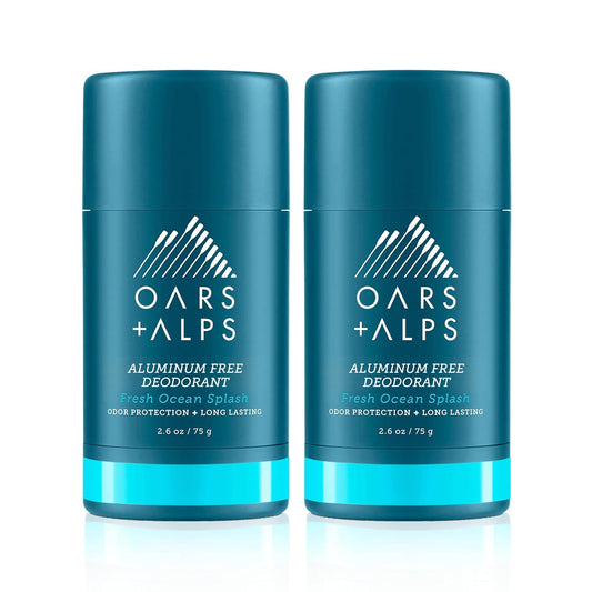 Oars + Alps Deodorant for Men & Women, Aluminum Free Deodorant for Men, Dermatologist Tested, Clean Ingredients, Non Toxic, Vegan, Long Lasting, Odor Protection, Fresh Ocean Splash, 2pk, 2.6oz