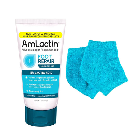 AmLactin Foot Repair Foot Cream Therapy, 3 oz and One Pair Moisturizing Heel Socks (Packaging May Vary)