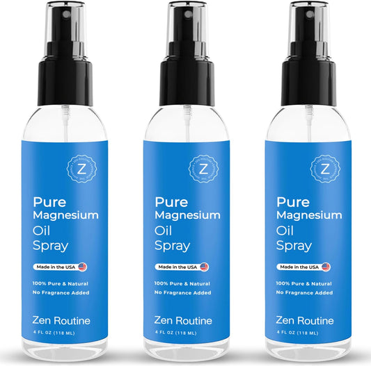 Pure Magnesium Oil Spray – 4oz (3 Pack) Organic USP Grade, Topical Magnesium Spray for Feet, Leg Cramps, Weight Management, Aceite de Magnesio, Natural Salt & Ancient Minerals – Made in The USA