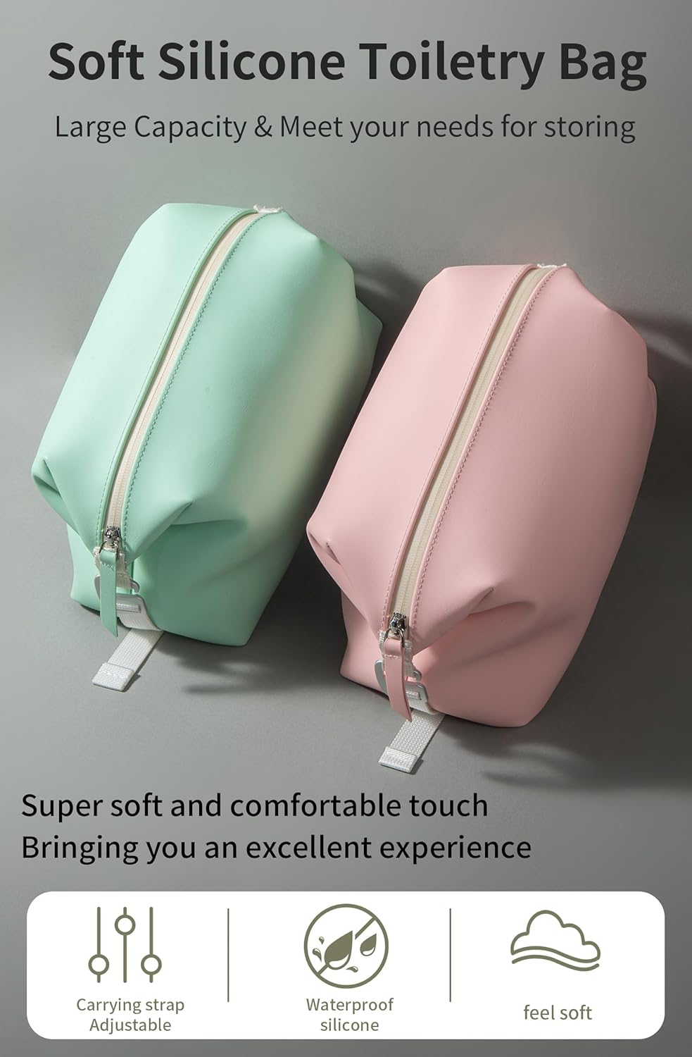 6"x 11" 6L Large Silicone Toiletry Bag,Waterproof Leakproof Foldable Travel Organizer,Dopp Kit Alternative for Men & Women,Turquoise Blue