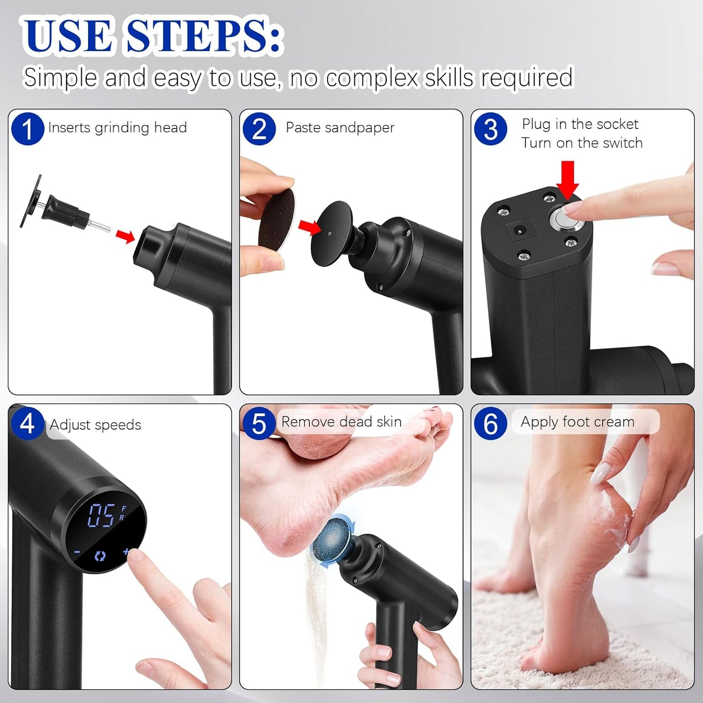 Upgraded Electric Callus Remover for Feet 4500rpm, Adjustable Speed Electric Foot Callus Remover Foot Sander Grinder Pedicure File for Women Men Dead Skin Cracked Heels (Black)